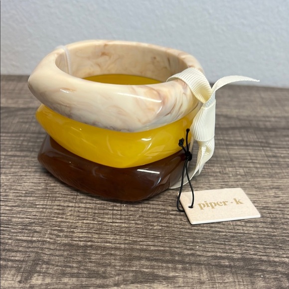Piper K Cream, Yellow, and Brown Bangle Trio Set ✨ - Picture 1 of 7